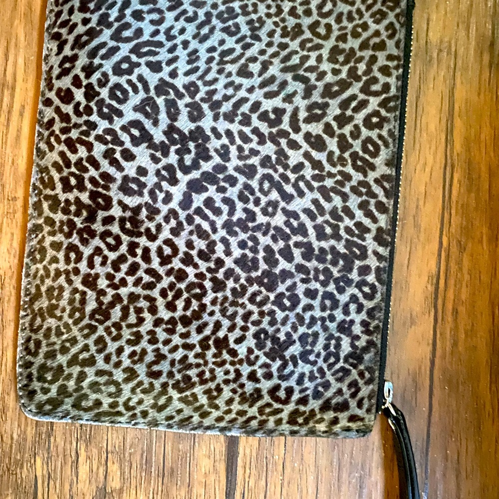 Leather leopard zip pouch